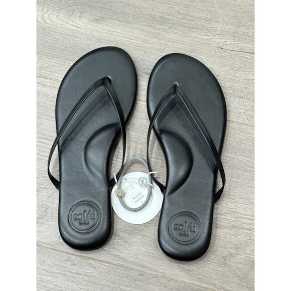 Solei Sea Womens Black Out Flip Flops Leather Round Toe Slip-On Black Size 7 NWT - Picture 3 of 7